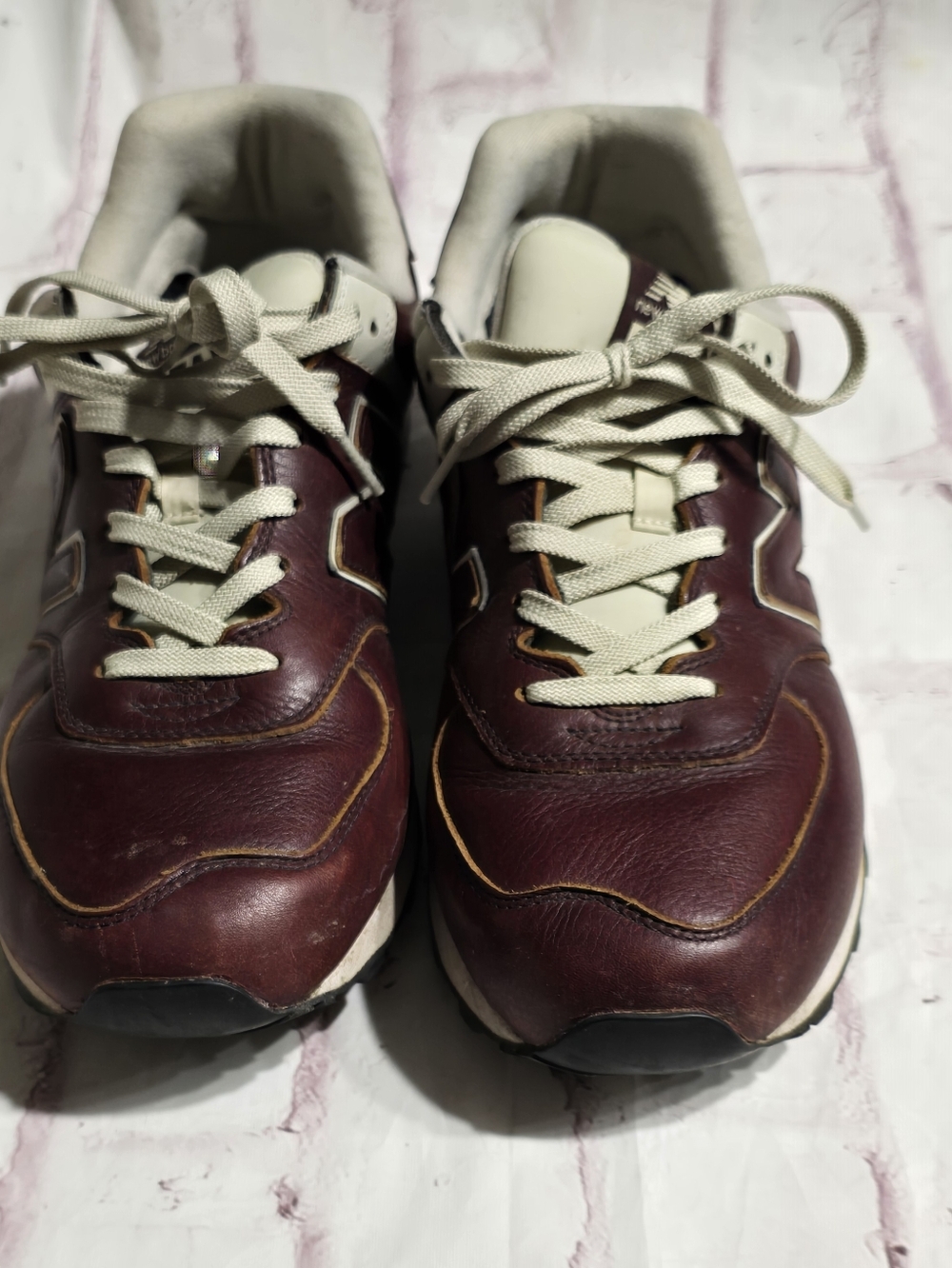 New Balance 574 Men’s Burgundy and Cream Leather Sneakers